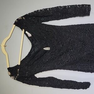 Frederick's of Hollywood Vintage 90's Lace Bodycon Mini Off Shoulder Black Dress